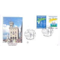 SAN MARINO - 2002 - FDC - CONFERÊNCIA INTERNACIONAL DOS RADIOAMADORES REGIÃO I - SÉRIE 2 SELOS SOBRE FDC ILUSTRADO - Y 1823/1824