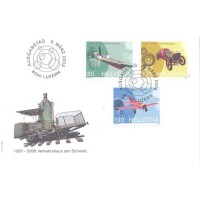 SUIÇA - 2009 - FDC - TRANSPORTE - AINDA NÃO CATÁLOGADA: SÉRIE C/ 3 SELOS: NAVIO, CARRO ANTIGO DE CORRIDA E AVIÃO - SOBRE FDC ILUSTRADO