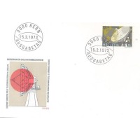SUIÇA - 1973 - FDC - COMUNICAÇÃO - SELO DE PROPAGANDA: ESTAÇÃO TERRESTRE DE TELECOMUNICAÇÃO PARA SATÉLITE, LOÉCHE - 15c - COLORIDO ANTENA - SOBRE FDC ILUSTRADO - Y 0921