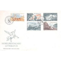 SUIÇA - 1985 - FDC - LAUREADOS DO PRÊMIO NOBEL EM LITERATURA - ILUSTRAÇÕES DAS OBRAS DOS ESCRITORES - SÉRIE 5 SELOS - Y 1346/1350