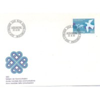 SUÉCIA - 1983 - FDC - ANO MUNDIAL DA COMUNICAÇÃO - 80c AZUL POMBA E MAPA MUNDI SOBRE FDC ILUSTRADO - Y 1188