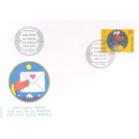 SUIÇA - 1999 - FDC - 150º ANIVERSÁRIO DO CORREIO 90c - COMPOSIÇÃO SIMBÓLICA - SOBRE FDC ILUSTRADO - Y 1600