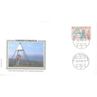 SUIÇA - 1988 - FDC - SESQUICENTENÁRIO DO OFÍCIO FEDERAL DE TOPOGRAFIA: 80c - MAPA THEODOLITO E PIRÂMIDE DE TRIANGULAÇÃO SOBRE FDC ILUSTRADO - Y 1306