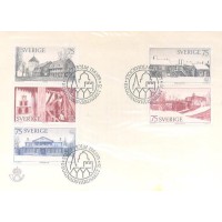 SUÉCIA - 1975 - FDC - ANO DO PATRIMÔNIO ARQUITETÔNICO EUROPEU - CONSTRUÇÕES TÍPICAS DA SUÉCIA - SÉRIE 5 SELOS - Y 887/891