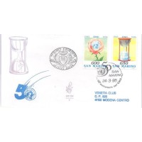 SAN MARINO - 1995 - FDC - 50º ANIVERSÁRIO DA ONU - COMPOSIÇÕES COM O EMBLEMA - SÉRIE 4 SELOS DISTRIBUÍDOS SOBRE 2 FDC ILUSTRADOS - Y 1398/1401