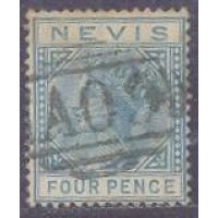 NEVIS - 1879 - EFÍGIE DA RAINHA VICTORIA - FILIGRANA CA - 4p AZUL - USADO - Y 21