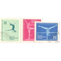 ALEMANHA DEMOCRATICA - 1961 - USADO - 3ª COPA DA EUROPA DE GINÁSTICA FEMININA - SÉRIE 3 SELOS USADOS