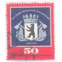 ALEMANHA BERLIN - 1976 - USADO - 125º ANIVERSÁRIO DOS BOMBEIROS DE BERLIN - EMBLEMA DOS BOMBEIROS - YT-487