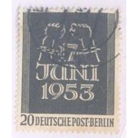 ALEMANHA BERLIN - 1953 - USADO - COMEMORAÇÕES DE 17 DE JUNHO - 20p NEGRO - MÃOS C/ ALGEMAS QUEBRADAS - YT-96 - MI-110