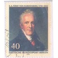 ALEMANHA BERLIN - 1972 - USADO - 150º ANIVERSÁRIO DA MORTE DE KARL AUGUST, PRÍNCIPE DE HARDENBERG, CHANCELER DO ESTADO (1750-1822) - YT-406 - MI-440