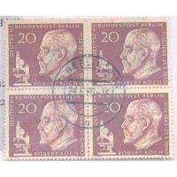 ALEMANHA BERLIN - 1960 - USADO - MEDICINA - CINQUENTENÁRIO DA MORTE DO DR. ROBERT KOCH - QUADRA CIRCULADO - YT-170