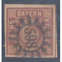 ALEMANHA - 1849-1850 - USADO - C/ FIO DE SEDA DE ALTO A BAIXO SELO - CIFRA 6K MARROM AVERMELHADO - CIRCULADO BRISÉ (S/ UMA LINHA FECHANDO TODO O CIRCULO CENTRAL) 