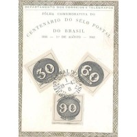 F-A-03 - CBC - LIMPA - CENTENÁRIO DO SELO POSTAL DO BRASIL - 1943 - RHM R$ 400,00 (80 UFS X R$ 5,00)