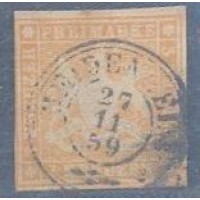 ALEMANHA - 1857 - USADO - BRASÃO EM RELEVO SEM FIO DE SEDA - 3k AMARELO ALARANJADO - YT-012