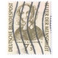 ALEMANHA FEDERAL - 1955 - USADO - BENFEITORES DA HUMANIDADE 7p+3p AMALIE SIEVEKING - 1º SELO DE UMA SÉRIE DE 4 - YT-98