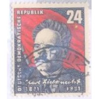ALEMANHA DDR - 1951 - USADO - 80º ANIVERSÁRIO DE KARL LIEBKNECHRT RETRATO 24p - YT-0046 