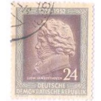 ALEMANHA DDR - 1952 - USADO - 125º ANIVERSÁRIO DA MORTE DE BEETHOVEN - 24p CINZA E MARROM - RETRATO DE PERFIL - YT-0053 