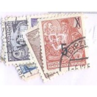 ALEMANHA DDR - 1954 - USADO - SÉRIE CORRENTE SELOS DE 1954 PLANO QUINQUENAL C/ SOBRECARGAS ANULANDO O ANTIGO VALOR E NOVO VALOR - SÉRIE 6 SELOS - YT-0176/183