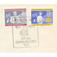 ALEMANHA DDR - 1960 - CARIMBO DIA DOS QUÍMICOS 10-11 - 60 APLICADO SOBRE FRAGMENTO DE ENVELOPE C/ OS SELOS Y-515+518 - DOA DOS QUÍMICOS - QUÍMICO - TRABALHADORA DA INDÚSTRIA QUÍMICA