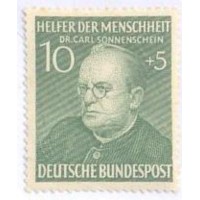 ALEMANHA FEDERAL - 1952 - USADO - BENFEITORES: 10+5p VERDE - DR. CARL SONNENSCHEIN - YT-43 - MI-157 