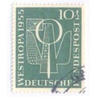 ALEMANHA FEDERAL - 1955 - EXPOSIÇÃO FILATÉLICA EM DUSSELDORF 10p+2p VERDE - USADO - EMBLEMA - YT-93 - MI-217 