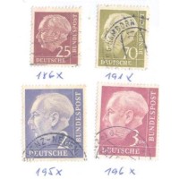 ALEMANHA FEDERAL - 1953-1954 - USADO - PRESIDENTE HEUSS - 4 SELOS - (25p-70p-2DM+3DM) - yt-69A+71C+72A+72b - MI-186X+191X+195X+196X 