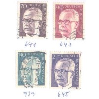 ALEMANHA FEDERAL - 1970-73 - USADO - PRESIDENTE G. HEINEMANN - 4 SELOS - (70p+90p+140p+2DM) - YT-513+515+516D+517 - MI-641+643+729+645 