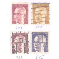 ALEMANHA FEDERAL - 1970-73 - USADO - PRESIDENTE G. HEINEMANN - 4 SELOS - (90p+120p+190p-2DM) - YT-515+516B+516H+517 - MI-643+691+732+645