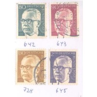 ALEMANHA FEDERAL - 1970-73 - USADO - PRESIDENTE G. HEINEMANN - 4 SELOS - (80p-90p+130p-2DM) - YT-514+515+516C+517 - MI-642+643+728+648 