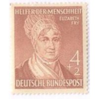 ALEMANHA FEDERAL - 1952 - MINT - BENFEITORES DA HUMANIDADE - 4p+2p MARROM AVERMELHADO ELIZABETH FRY - 1º SELO - YT-42 - MI-156 