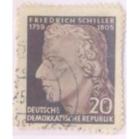 ALEMANHA DDR - 1955 - USADO - 150º ANIVERSÁRIO DA MORTE DE FRIEDRICH VON SCHILLER (1759-1805) RETRATOS DIVERSOS DO POETA - SÉRIE 3 SELOS - YT-200/202