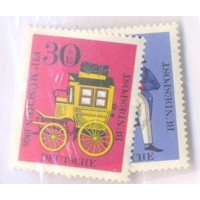 ALEMANHA FEDERAL - 1966 - MINT - CONGRESSO DA FEDERAÇÃO INTERNACIONAL DE FILATELIA EM MUNIQUE DILIGÊNCIA DE CORREIO (SEM CAVALOS) E CARTEIRO ANTIGO - YT-373/374