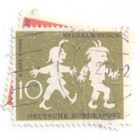 ALEMANHA FEDERAL - 1968 - USADOS - 50º ANIVERSÁRIO DA MORTE DO DESENHISTA HUMORISTA WILHELM BUSCH (1832-1908) MAX E MORITZ (PERSONAGENS) E RETRATO - SÉRIE 2 SELOS - YT-153/154 