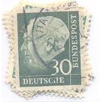 ALEMANHA FEDERAL - 1953-54 - USADO - 70º ANIVERSÁRIO DO PRESIDENTE THEODORE HEUSS - GRAVADOS FORMATO 20X24 - 7 SELOS - YT-70/71+71A/71E