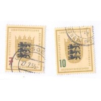 ALEMANHA FEDERAL - 1955 - USADO - EXPOSIÇÃO DE STUTTGART - BRASÃO - SÉRIE 2 SELOS - YT-89/90 -MI-212/13