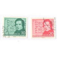 ALEMANHA DDR - 1956 - USADO - CENTENÁRIO DA MORTE DO COMPOSITOR ROBERT SCHUMANN C/ A PARTITURA MODIFICADA - SÉRIE 2 SELOS - YT-264/65