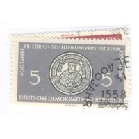 ALEMANHA DDR - 1958 - USADO - ANIVERSÁRIO DA UNIVERSIDADE FRIEDRICK SCHILLER EM IENA - SINETE DA UNIVERSIDADE E FACHADA - SÉRIE 2 SELOS - YT-367/368 