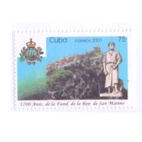 CUBA - 2001 - MINT - 1700 ANOS DA REPUBLICA DE SAN MARINO - BRASÃO, ESTATUA DO SANTO, MONTE TITÃ - YT-3942 