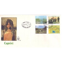 SUDOESTE AFRICANO - 1986 - A VIDA NA FAIXA DE CAPRIVI: CANOAS, CARRO DE BOI, CASAS INDÍGENAS, MAPA DESSA FAIXA, SÉRIE 4 SELOS SOBRE FDC ILUSTRADO - YT-553/556