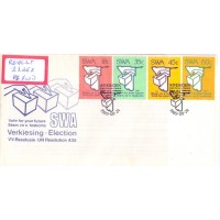 SUDOESTE AFRICANO - 1989 - CONCLAMAÇÃO POPULAR - PARA A PARTICIPAÇÃO ELEITORAL: MÃO E URNA SOBRE MAPA - SÉRIE 4 SELOS SOBRE FDC ILUSTRADO - YT-602/605