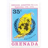 GRENADA - 1975 - MINT - HISTÓRIA - ADMISSÃO DE GRENADA NA ONU - 35c MAPA DE GRENADA E EMBLEMA DA ONU - YT-588