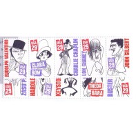 USA - 1994 - NOVO - ARTISTAS DO CINEMA MUDO - CARICATURAS - SÉRIE 10 SELOS S/ GOMA SE-TENANT EM 2 TIRAS DE 5 SELOS - YT-2228/37