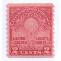 USA - 1929 - NOVO - INVENÇÃO DA LÂMPADA ELETRICA POR EDISON - S/ GOMA C/ MARCA DE CHARNEIRA - PICOTES VERTICAIS - YT-282a