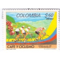COLÔMBIA - 1986 - MINT - CICLISTAS E GRÃOS DE CAFÉ - AÉREO - YT-0746