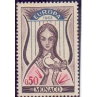 MÔNACO - 1963 - MINT - TEMA EUROPA - LIRA AO FUNDO E MULHER C/ POMBA DA PAZ NAS MÃOS - LINDA SÉRIE C/ 2 SELOS - YT-618/19 