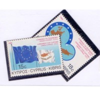 CHIPRE - 1988 - MINT - EUROPA - ANEXO - UNIÃO ALFANDEGÁRIA ENTRE CHIPRE E A COMUNIDADE EUROPEIA - BANDEIRA DE CHIPRE E DA COMUNIDADE EUROPEIA - MAPAS - SÉRIE 2 SELOS - YT-689/690 