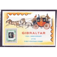 GIBRALTAR - 1990 - MINT - SELO SOBRE SELO: 150º ANIVERSÁRIO DA CRIAÇÃO DO PRIMEIRO SELO POSTAL - REPRODUÇÃO DO PENNY BLACK - YT-BL-14