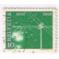 SUIÇA - 1952 - USADO - CENTENÁRIO DO SERVIÇO DE TELECOMUNICAÇÕES - TELÉGRAFO - TELEFONE - RÁDIO - TELEVISÃO EM TODOS HÁ TAMBÉM O FIRMAMENTO COM ESTRELAS - SÉRIE 4 SELOS - YT-517/520