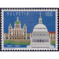 SUIÇA - 1991 - MINT - 700 ANOS DA CONFE^RENCIA - PALÁCIO FEDERAL A BERNA E CAPITULE EM WASHINGTON - YT-1367