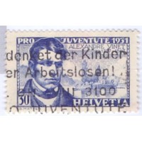 SUIÇA - 1992 - USADO - PRÓ JUVENTUDE - 30(+10) AZUL VIOLETA - ALEXANDRE VINET (1797-1847) TEÓLOGO E CRÍTICO LITERÁRIO - RETRATO - YT-0253